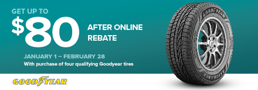 Goodyear 4 Tire up to $80 PrePaid MasterCard Mail in Rebate 01/01/2025 through 02/28/2025 rebate